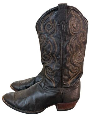 Tony Lama Dark Brown Leather Western Vintage Men Size 10 Tall Boots 0413 USA.